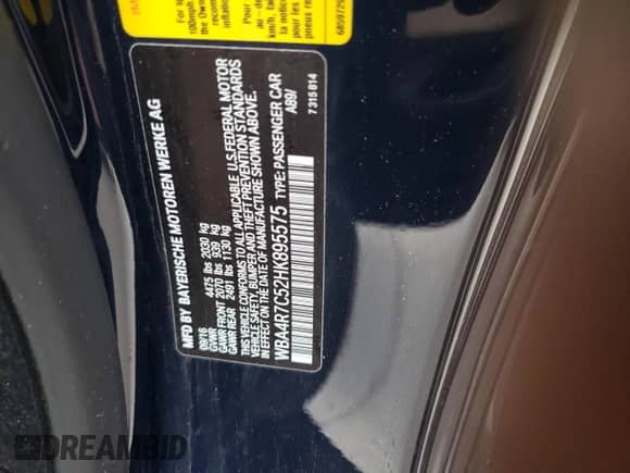 2017 BMW 4 Series 430i with VIN WBA4R7C52HK895575, listed as a Copart auction lot 79476264 with 57,288 mi miles and Clean title. Bid and sale history available at DreamBid. Image 12.