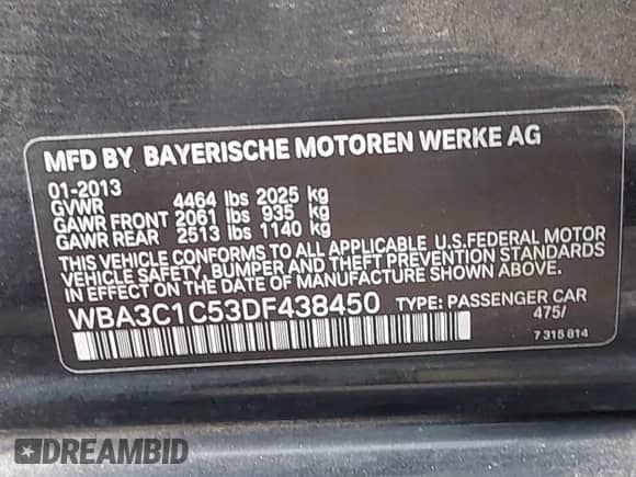 2013 BMW 3 Series 328i с VIN WBA3C1C53DF438450, выставлен на аукционе IAAI как лот 43520110 с пробегом 161 205 миль миль и . История ставок и продаж доступна на DreamBid. Изображение 9.