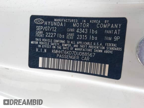 2013 Hyundai Genesis Coupe R-Spec with VIN KMHHT6KD7DU088567, listed as a IAAI auction lot 41999209 with 88,086 mi miles and . Bid and sale history available at DreamBid. Image 9.
