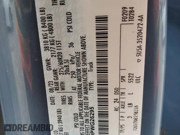 2023 Ford F-150 Lightning Pro with VIN 1FTVW1EV9PWG26295, listed as a Copart auction lot 80298305 with 43,492 mi miles and Salvage title. Bid and sale history available at DreamBid. Image 12.