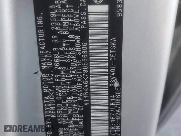 2008 Toyota Camry XLE with VIN 4T1BK46K78U566806, listed as a Copart auction lot 81987245 with 167,613 mi miles and Salvage title. Bid and sale history available at DreamBid. Image 12.