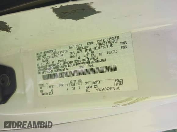 2013 Ford Econoline Cargo Commercial с VIN 1FTSS3EL6DDB08712, выставлен на аукционе IAAI как лот 42264955 с пробегом 148 315 миль миль и . История ставок и продаж доступна на DreamBid. Изображение 9.