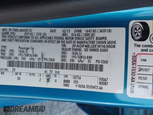 2014 Ford Fiesta SE с VIN 3FADP4BJ2EM163608, выставлен на аукционе IAAI как лот 43496584 с пробегом 128 658 миль миль и . История ставок и продаж доступна на DreamBid. Изображение 9.
