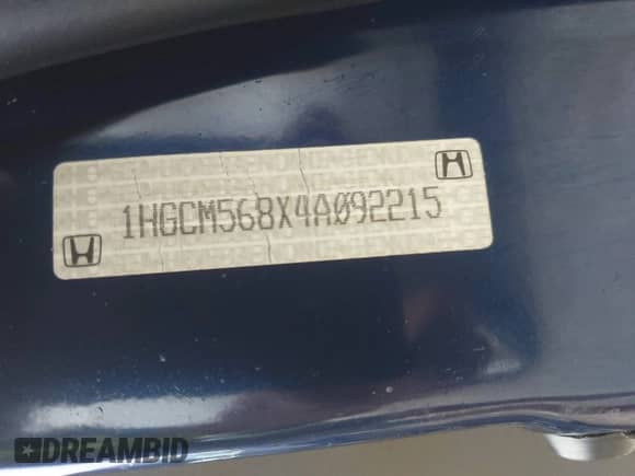 2004 Honda Accord EX с VIN 1HGCM568X4A092215, выставлен на аукционе IAAI как лот 42645605 с пробегом 169 502 миль миль и . История ставок и продаж доступна на DreamBid. Изображение 9.