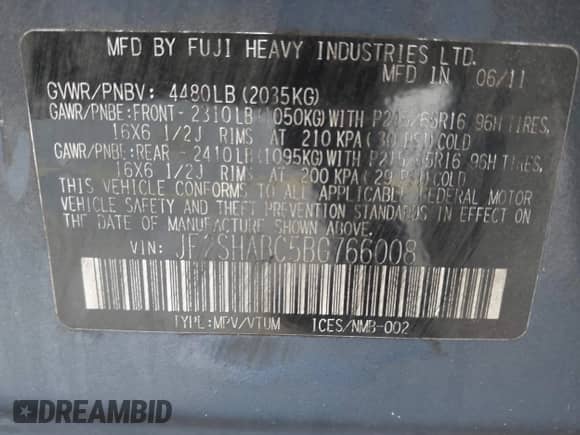 2011 Subaru Forester X z VIN JF2SHABC5BG766008, wystawiony jako IAAI lot #42815675 z przebiegiem 175 082 mil mil oraz . Historia ofert i sprzedaży dostępna na DreamBid. Obrazek 9.