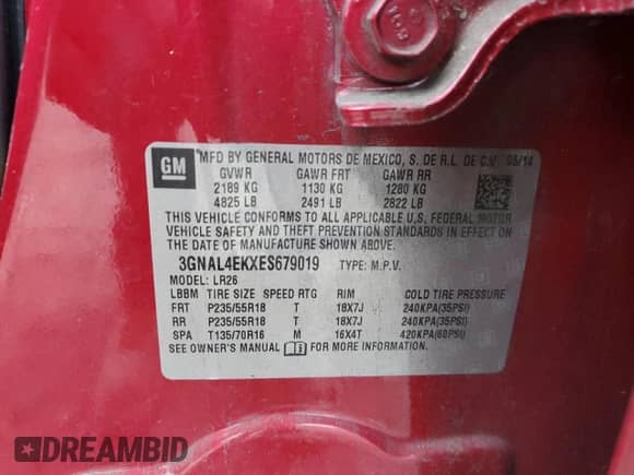 2014 Chevrolet Captiva Sport LTZ с VIN 3GNAL4EKXES679019, выставлен на аукционе Copart как лот 74091744 с пробегом 59 721 миль миль и Списание • Salvage title. История ставок и продаж доступна на DreamBid. Изображение 16.