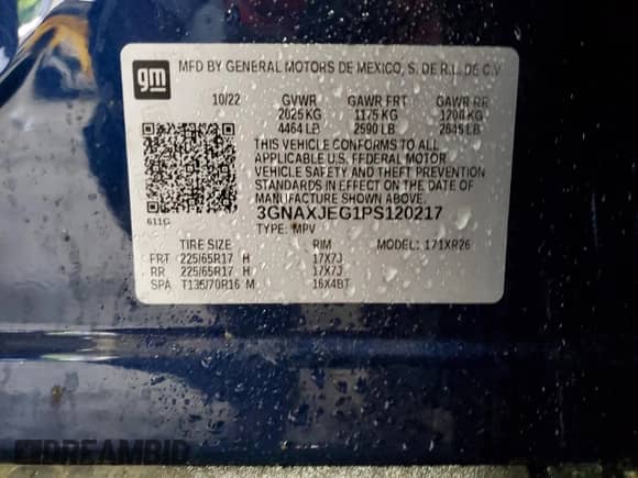 2023 Chevrolet Equinox LT с VIN 3GNAXJEG1PS120217, выставлен на аукционе Copart как лот 63419435 с пробегом 17 099 миль миль и Чистый • Clean title. История ставок и продаж доступна на DreamBid. Изображение 13.