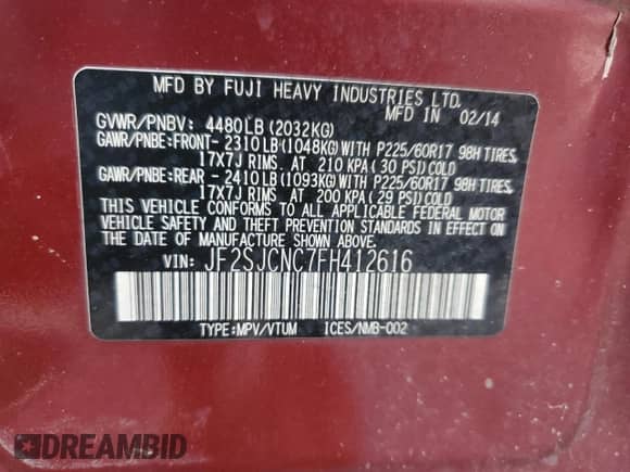 2015 Subaru Forester z VIN JF2SJCNC7FH412616, wystawiony jako Copart lot #81561105 z przebiegiem 270 414 mil mil oraz Szkoda całkowita • Salvage title. Historia ofert i sprzedaży dostępna na DreamBid. Obrazek 14.