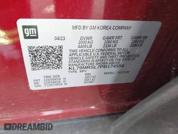 2023 Chevrolet TrailBlazer LT с VIN KL79MRSL7PB174554, выставлен на аукционе IAAI как лот 43147201 с пробегом 55 023 миль миль и . История ставок и продаж доступна на DreamBid. Изображение 9.