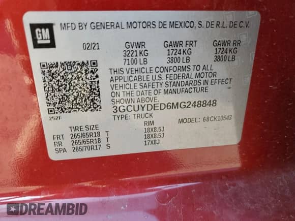 2021 Chevrolet Silverado 1500 LT with VIN 3GCUYDED6MG248848, listed as a Copart auction lot 80098925 with 71,080 mi miles and Salvage title. Bid and sale history available at DreamBid. Image 13.