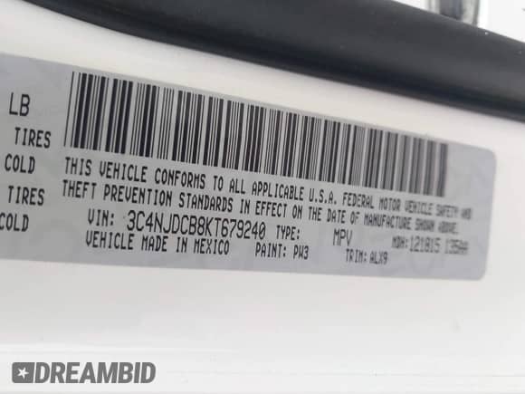 2019 Jeep Compass Limited with VIN 3C4NJDCB8KT679240, listed as a IAAI auction lot 43282073 with 53,935 mi miles and . Bid and sale history available at DreamBid. Image 9.