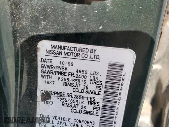 2000 Nissan Pathfinder XE z VIN JN8AR07S2YW417909, wystawiony jako Copart lot #44335675 z przebiegiem 437 181 mil mil oraz Szkoda całkowita • Salvage title. Historia ofert i sprzedaży dostępna na DreamBid. Obrazek 13.