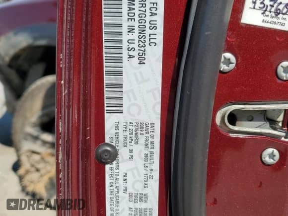 2022 Ram 1500 Warlock с VIN 1C6RR7GG0NS237504, выставлен на аукционе Copart как лот 80687395 с пробегом Не указан миль и Списание • Salvage title. История ставок и продаж доступна на DreamBid. Изображение 12.