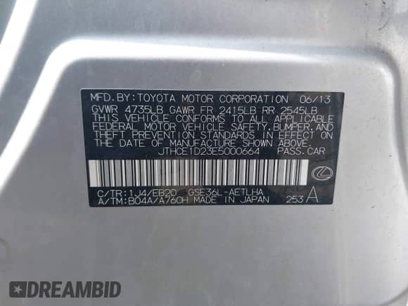 2014 Lexus IS 350 z VIN JTHCE1D23E5000664, wystawiony jako IAAI lot #42536610 z przebiegiem 102 092 mil mil oraz . Historia ofert i sprzedaży dostępna na DreamBid. Obrazek 9.