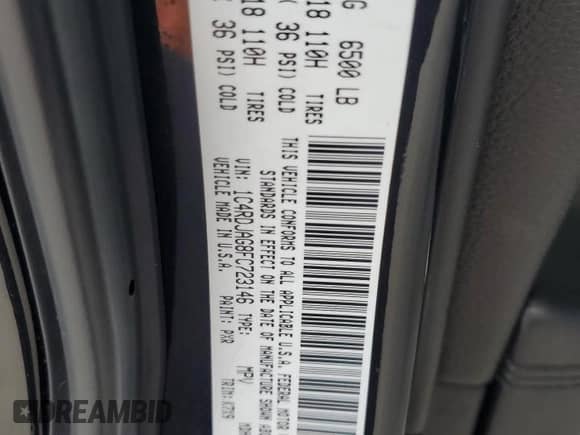 2015 Dodge Durango SXT with VIN 1C4RDJAG8FC723146, listed as a Copart auction lot 68673035 with 134,481 mi miles and Salvage title. Bid and sale history available at DreamBid. Image 12.