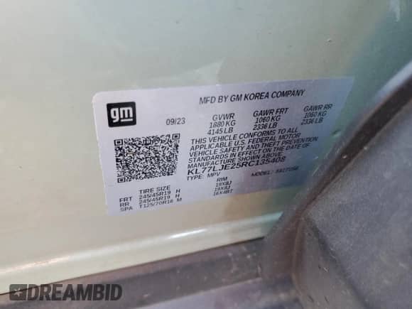 2024 Chevrolet Trax 2RS с VIN KL77LJE25RC135408, выставлен на аукционе Copart как лот 80806085 с пробегом 32 222 миль миль и Списание • Salvage title. История ставок и продаж доступна на DreamBid. Изображение 14.