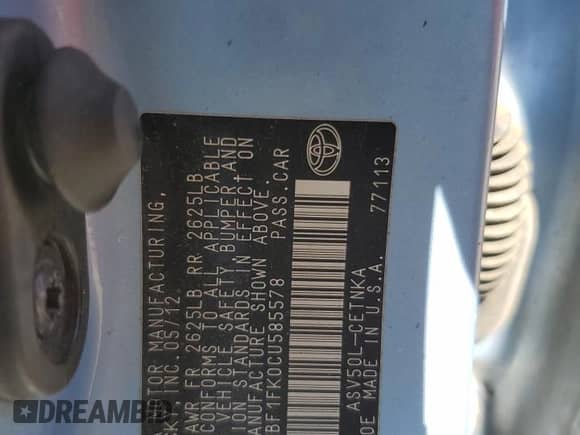 2012 Toyota Camry SE z VIN 4T1BF1FK0CU585578, wystawiony jako Copart lot #87018035 z przebiegiem 161 461 mil mil oraz Szkoda całkowita • Salvage title. Historia ofert i sprzedaży dostępna na DreamBid. Obrazek 13.