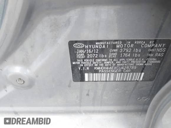 2012 Hyundai Elantra GLS с VIN KMHDH4AEXCU428789, выставлен на аукционе IAAI как лот 43454097 с пробегом Не указан миль и . История ставок и продаж доступна на DreamBid. Изображение 9.