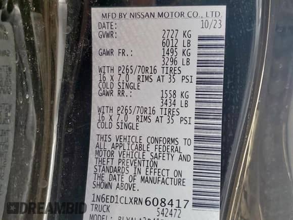 2024 Nissan Frontier S z VIN 1N6ED1CLXRN608417, wystawiony jako Copart lot #84016275 z przebiegiem 73 991 mil mil oraz Szkoda całkowita • Salvage title. Historia ofert i sprzedaży dostępna na DreamBid. Obrazek 12.