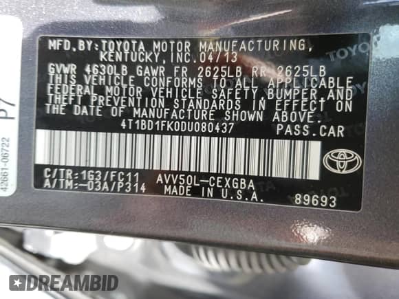 2013 Toyota Camry LE z VIN 4T1BD1FK0DU080437, wystawiony jako Copart lot #71326805 z przebiegiem 214 631 mil mil oraz Szkoda całkowita • Salvage title. Historia ofert i sprzedaży dostępna na DreamBid. Obrazek 12.