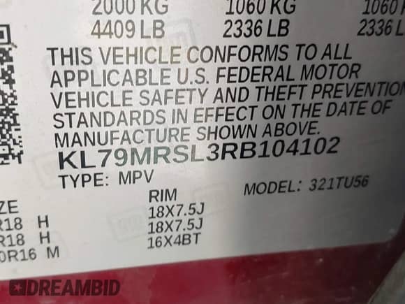 2024 Chevrolet TrailBlazer LT с VIN KL79MRSL3RB104102, выставлен на аукционе IAAI как лот 42205373 с пробегом 22 698 миль миль и . История ставок и продаж доступна на DreamBid. Изображение 9.