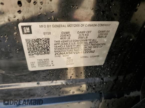 2019 Chevrolet Equinox LS z VIN 2GNAXSEV1K6122352, wystawiony jako Copart lot #66079155 z przebiegiem 126 453 mil mil oraz Szkoda całkowita • Salvage title. Historia ofert i sprzedaży dostępna na DreamBid. Obrazek 13.