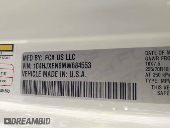 2021 Jeep Wrangler Unlimited Sahara High Altitude with VIN 1C4HJXEN6MW684553, listed as a IAAI auction lot 42595257 with 40,180 mi miles and . Bid and sale history available at DreamBid. Image 9.
