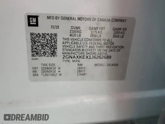 2018 Chevrolet Equinox LT с VIN 2GNAXKEX1J6262689, выставлен на аукционе Copart как лот 81573255 с пробегом 151 441 миль миль и Списание • Salvage title. История ставок и продаж доступна на DreamBid. Изображение 13.