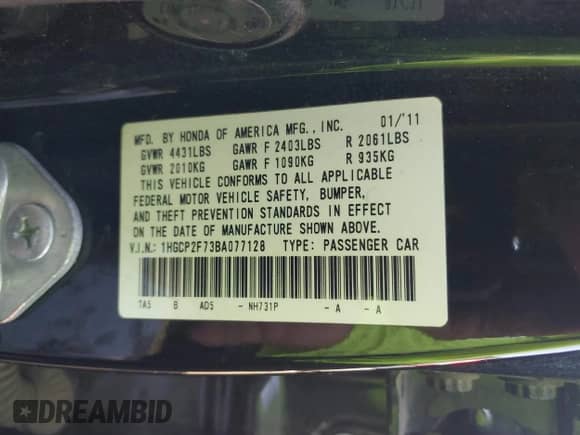 2011 Honda Accord EX с VIN 1HGCP2F73BA077128, выставлен на аукционе IAAI как лот 42905909 с пробегом 207 273 миль миль и . История ставок и продаж доступна на DreamBid. Изображение 9.