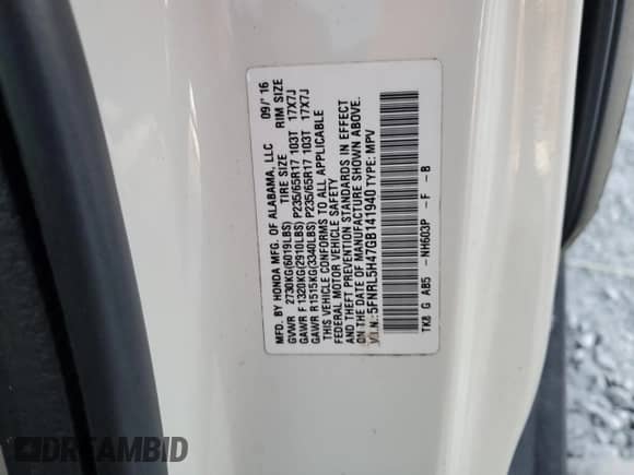 2016 Honda Odyssey EX с VIN 5FNRL5H47GB141940, выставлен на аукционе Copart как лот 82226745 с пробегом Не указан миль и Списание • Salvage title. История ставок и продаж доступна на DreamBid. Изображение 14.