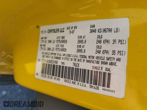 2008 Dodge 1500 SLT z VIN 1D7HU18298S531450, wystawiony jako Copart lot #63090655 z przebiegiem 146 020 mil mil oraz Szkoda całkowita • Salvage title. Historia ofert i sprzedaży dostępna na DreamBid. Obrazek 13.