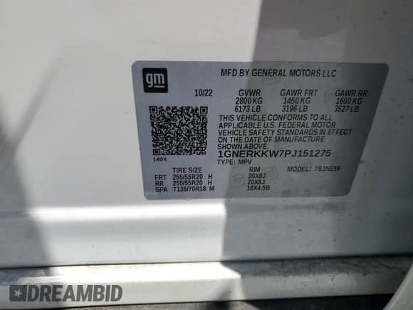 2023 Chevrolet Traverse Premier с VIN 1GNERKKW7PJ151275, выставлен на аукционе Copart как лот 68147065 с пробегом 42 845 миль миль и Списание • Salvage title. История ставок и продаж доступна на DreamBid. Изображение 13.