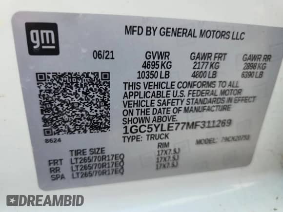 2021 Chevrolet Silverado 2500HD Work Truck z VIN 1GC5YLE77MF311269, wystawiony jako Copart lot #69608415 z przebiegiem 129 960 mil mil oraz Szkoda całkowita • Salvage title. Historia ofert i sprzedaży dostępna na DreamBid. Obrazek 12.