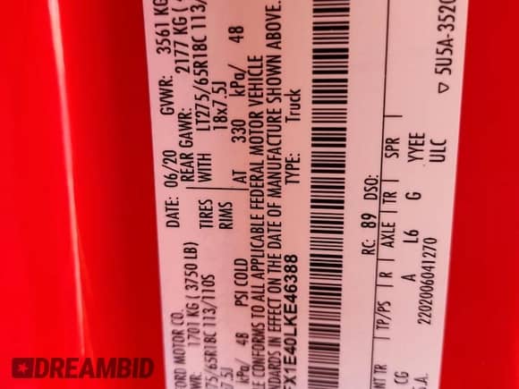 2020 Ford F-150 XL с VIN 1FTFX1E40LKE46388, выставлен на аукционе Copart как лот 84735345 с пробегом 31 364 миль миль и Списание • Salvage title. История ставок и продаж доступна на DreamBid. Изображение 12.