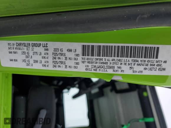 2013 Jeep Wrangler Sport with VIN 1C4AJWAG4DL559099, listed as a Copart auction lot 45675895 with 59,898 mi miles and Clean title. Bid and sale history available at DreamBid. Image 13.