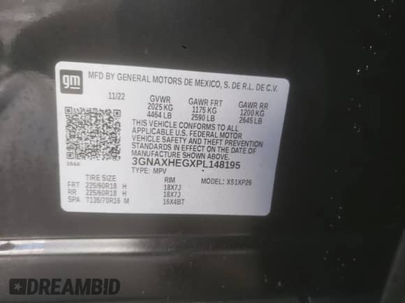 2023 Chevrolet Equinox LS with VIN 3GNAXHEGXPL148195, listed as a Copart auction lot 89826095 with 16,970 mi miles and Clean title. Bid and sale history available at DreamBid. Image 13.