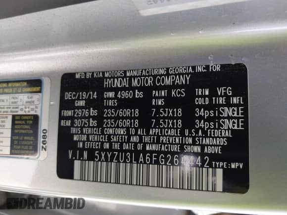 2015 Hyundai Santa Fe с VIN 5XYZU3LA6FG264442, выставлен на аукционе IAAI как лот 42858876 с пробегом 154 563 миль миль и . История ставок и продаж доступна на DreamBid. Изображение 9.