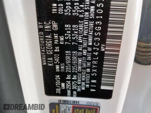 2025 Kia Sorento S с VIN 5XYRL4JC3SG310526, выставлен на аукционе Copart как лот 81379895 с пробегом 19 274 миль миль и Списание • Salvage title. История ставок и продаж доступна на DreamBid. Изображение 13.