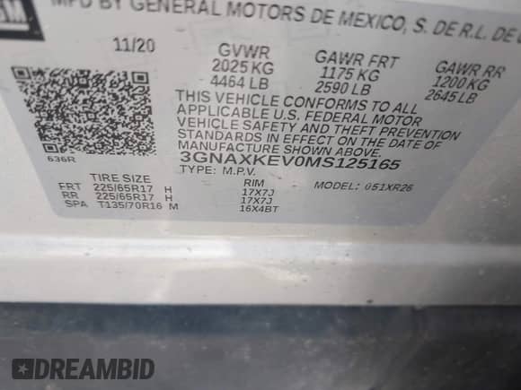2021 Chevrolet Equinox LT с VIN 3GNAXKEV0MS125165, выставлен на аукционе IAAI как лот 42872173 с пробегом 53 418 миль миль и . История ставок и продаж доступна на DreamBid. Изображение 9.