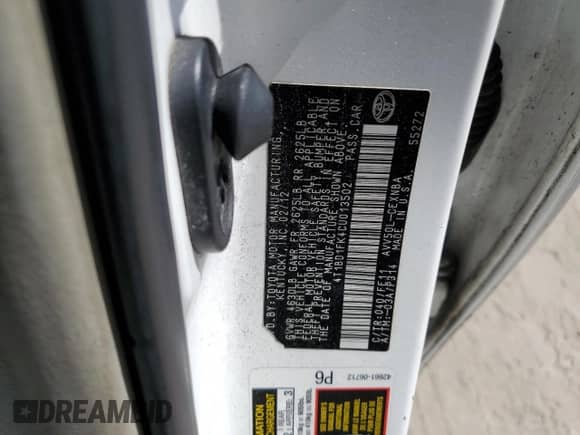 2012 Toyota Camry LE with VIN 4T1BD1FK4CU013502, listed as a Copart auction lot 62117745 with 378,045 mi miles and Non repairable. Bid and sale history available at DreamBid. Image 12.