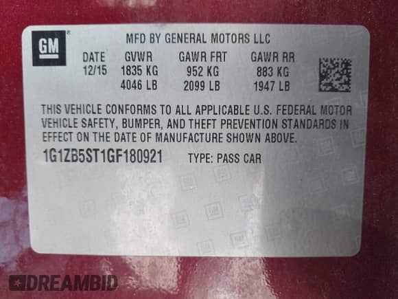 2016 Chevrolet Malibu LS с VIN 1G1ZB5ST1GF180921, выставлен на аукционе IAAI как лот 43419551 с пробегом 124 484 миль миль и . История ставок и продаж доступна на DreamBid. Изображение 9.