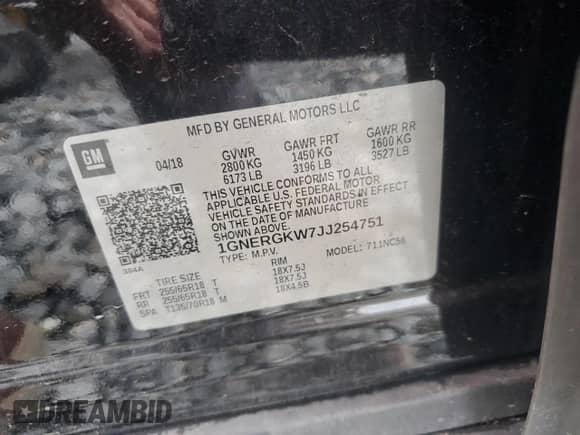 2018 Chevrolet Traverse LT Cloth с VIN 1GNERGKW7JJ254751, выставлен на аукционе Copart как лот 69672615 с пробегом 125 472 миль миль и Списание • Salvage title. История ставок и продаж доступна на DreamBid. Изображение 13.