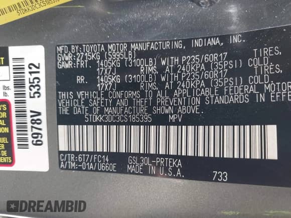 2012 Toyota Sienna LE AAS с VIN 5TDKK3DC3CS185395, выставлен на аукционе IAAI как лот 42136801 с пробегом 120 322 миль миль и . История ставок и продаж доступна на DreamBid. Изображение 9.