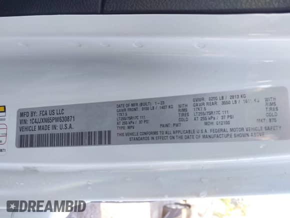 2023 Jeep Wrangler с VIN 1C4JJXN65PW630871, выставлен на аукционе IAAI как лот 42475267 с пробегом 47 485 миль миль и . История ставок и продаж доступна на DreamBid. Изображение 9.