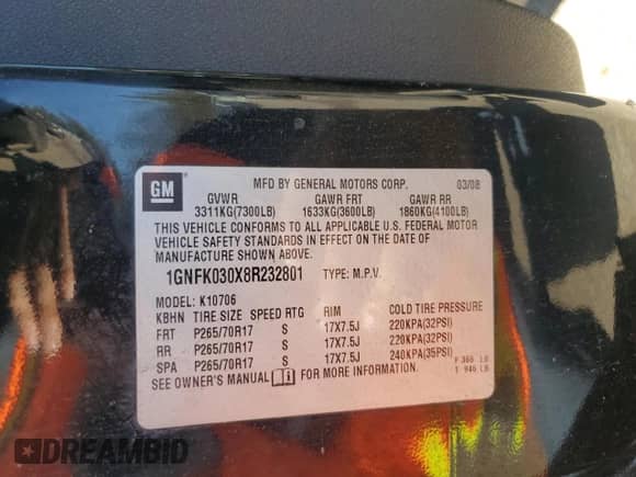 2008 Chevrolet Tahoe Special Service с VIN 1GNFK030X8R232801, выставлен на аукционе Copart как лот 85521955 с пробегом 175 299 миль миль и Чистый • Clean title. История ставок и продаж доступна на DreamBid. Изображение 13.