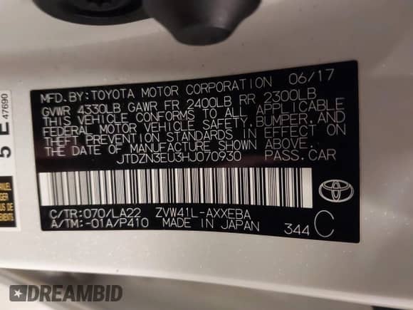 2017 Toyota Prius Five z VIN JTDZN3EU3HJ070930, wystawiony jako IAAI lot #42037930 z przebiegiem 57 092 mil mil oraz . Historia ofert i sprzedaży dostępna na DreamBid. Obrazek 9.