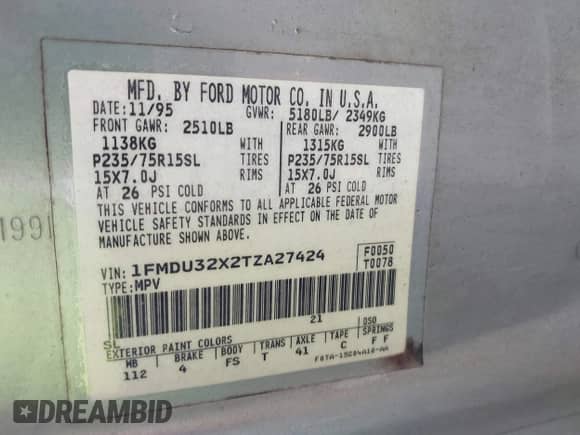 1996 Ford Explorer XL z VIN 1FMDU32X2TZA27424, wystawiony jako IAAI lot #42628234 z przebiegiem 135 446 mil mil oraz . Historia ofert i sprzedaży dostępna na DreamBid. Obrazek 9.