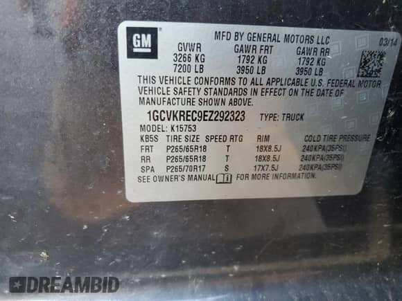 2014 Chevrolet Silverado 1500 LT with VIN 1GCVKREC9EZ292323, listed as a Copart auction lot 85385025 with 167,473 mi miles and Salvage title. Bid and sale history available at DreamBid. Image 12.