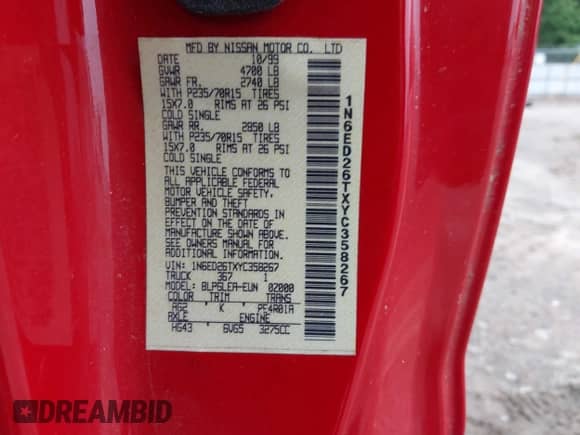 2000 Nissan Frontier XE с VIN 1N6ED26TXYC358267, выставлен на аукционе IAAI как лот 42368769 с пробегом 204 951 миль миль и . История ставок и продаж доступна на DreamBid. Изображение 9.