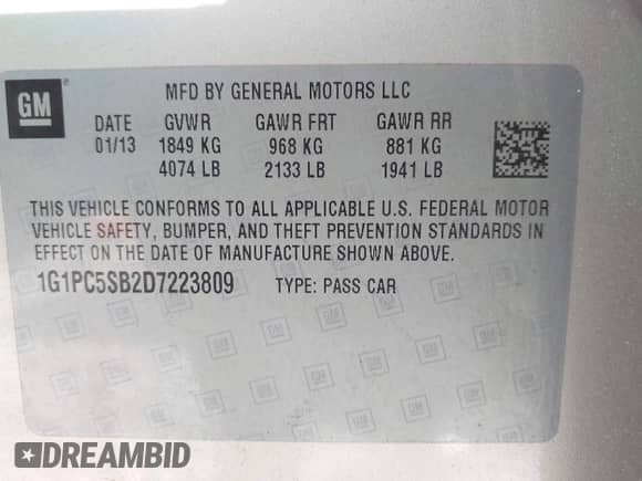 2013 Chevrolet Cruze 1LT с VIN 1G1PC5SB2D7223809, выставлен на аукционе IAAI как лот 43461606 с пробегом 87 002 миль миль и . История ставок и продаж доступна на DreamBid. Изображение 9.